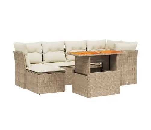 Sofos Komplektas Su Pagalvėlėmis, 7 Dalių, Smėlio, Poliratanas