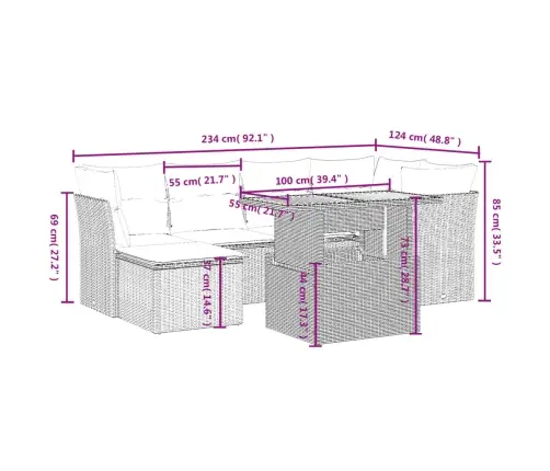 Sofos Komplektas Su Pagalvėlėmis, 7 Dalių, Smėlio, Poliratanas