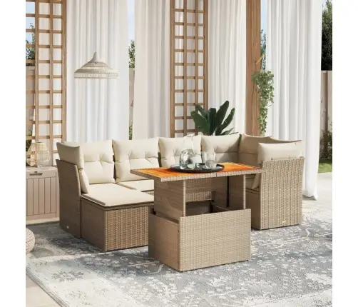 Sofos Komplektas Su Pagalvėlėmis, 7 Dalių, Smėlio, Poliratanas