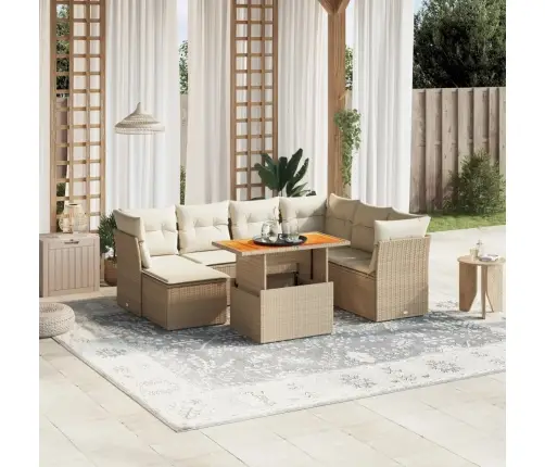 Sofos Komplektas Su Pagalvėlėmis, 8 Dalių, Smėlio, Poliratanas