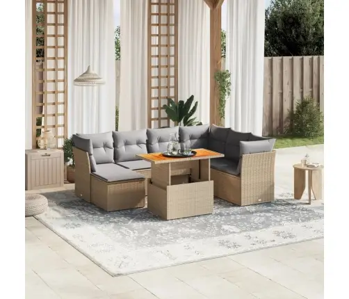 8-Daļīgs Dārza Dīvāna Komplekts, Matrači, Bēša Pe Rotangpalma Vidaxl