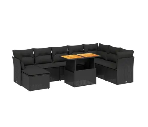 9-Daļīgs Dārza Dīvāna Komplekts, Matrači, Melna Pe Rotangpalma Vidaxl