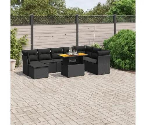 9-Daļīgs Dārza Dīvāna Komplekts, Matrači, Melna Pe Rotangpalma Vidaxl