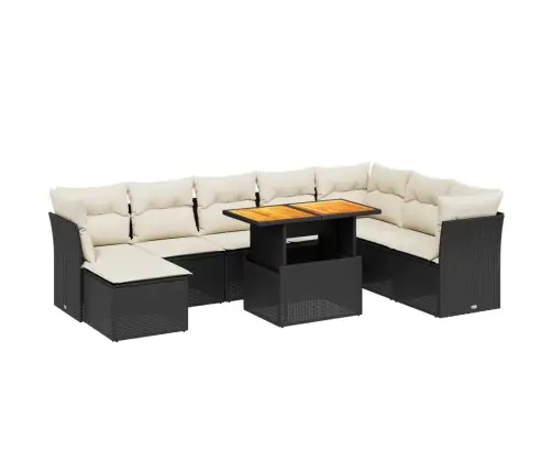 9-Daļīgs Dārza Dīvāna Komplekts, Matrači, Melna Pe Rotangpalma Vidaxl