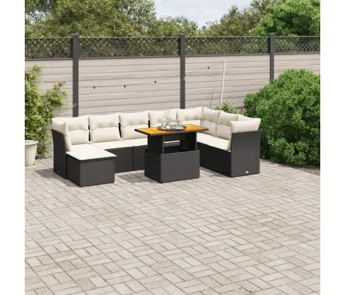 9-Daļīgs Dārza Dīvāna Komplekts, Matrači, Melna Pe Rotangpalma Vidaxl