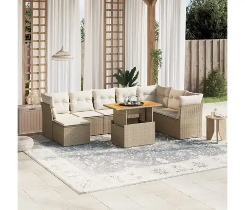 9-Daļīgs Dārza Dīvānu Komplekts, Matrači, Bēša Pe Rotangpalma Vidaxl