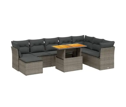 9-Daļīgs Dārza Dīvāna Komplekts Ar Matračiem, Pelēks Pe Pinums Vidaxl