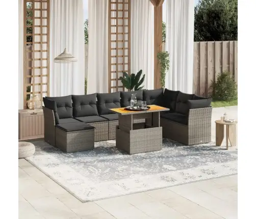 9-Daļīgs Dārza Dīvāna Komplekts Ar Matračiem, Pelēks Pe Pinums Vidaxl