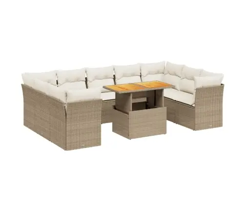 Sofos Komplektas Su Pagalvėlėmis, 10 Dalių, Smėlio, Poliratanas