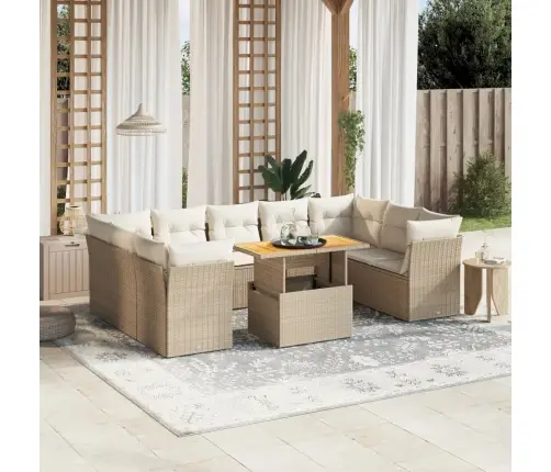 Sofos Komplektas Su Pagalvėlėmis, 10 Dalių, Smėlio, Poliratanas