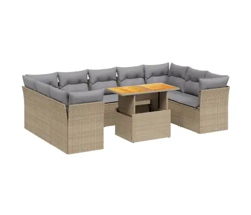 10-Daļīgs Dārza Dīvāna Komplekts, Matrači, Bēša Pe Rotangpalma Vidaxl