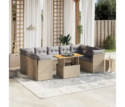 10-Daļīgs Dārza Dīvāna Komplekts, Matrači, Bēša Pe Rotangpalma Vidaxl