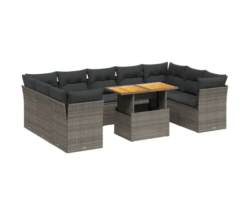 10-Daļīgs Dārza Dīvāna Komplekts Ar Matračiem, Pelēks Pe Pinums Vidaxl