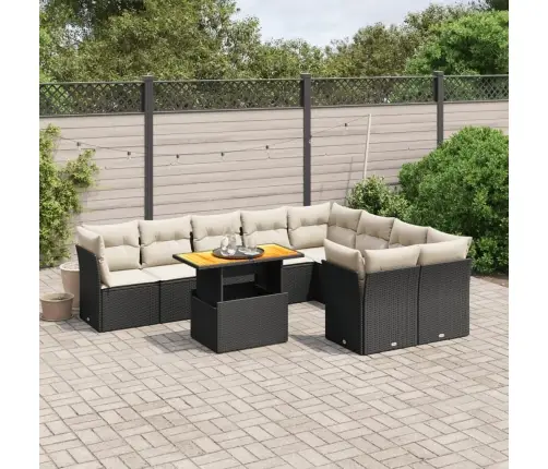 10-Daļīgs Dārza Dīvāna Komplekts, Matrači, Melna Pe Rotangpalma Vidaxl