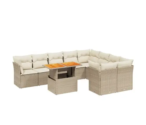 Sofos Komplektas Su Pagalvėlėmis, 10 Dalių, Smėlio, Poliratanas