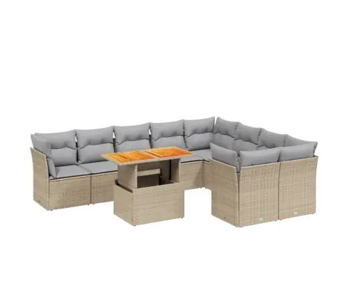 Sofos Komplektas Su Pagalvėlėmis, 10 Dalių, Smėlio, Poliratanas