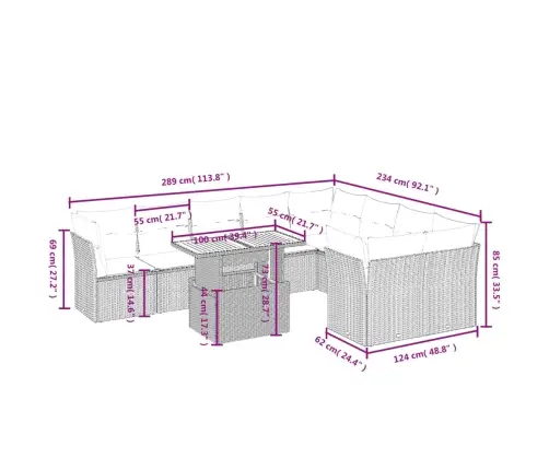 Sofos Komplektas Su Pagalvėlėmis, 10 Dalių, Smėlio, Poliratanas