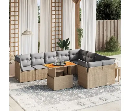 Sofos Komplektas Su Pagalvėlėmis, 10 Dalių, Smėlio, Poliratanas