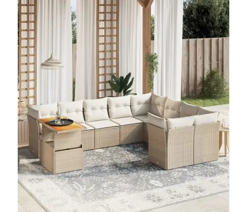 Sofos Komplektas Su Pagalvėlėmis, 10 Dalių, Smėlio, Poliratanas