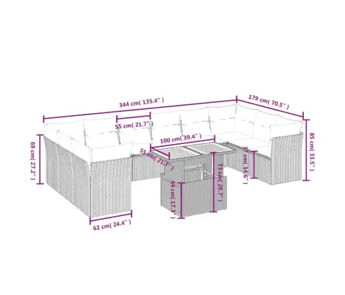 11-Osaline Aiadiivani Komplekt Patjadega, Must, Polürotang