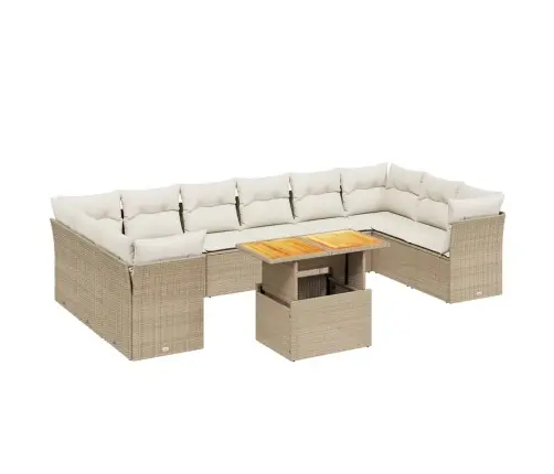 11-Daļīgs Dārza Dīvāna Komplekts, Matrači, Bēša Pe Rotangpalma Vidaxl