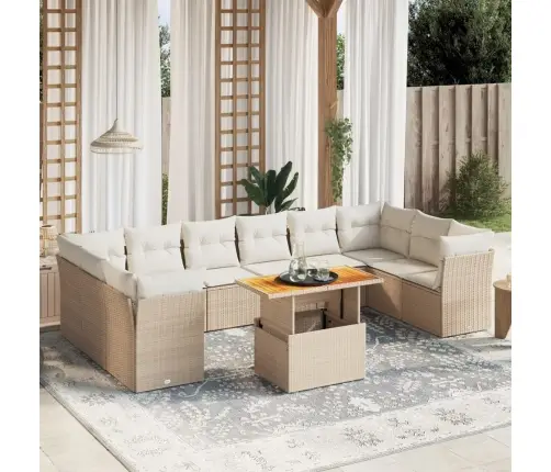 11-Daļīgs Dārza Dīvāna Komplekts, Matrači, Bēša Pe Rotangpalma Vidaxl