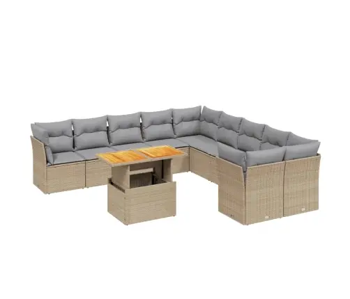 11-Daļīgs Dārza Dīvāna Komplekts, Matrači, Bēša Pe Rotangpalma Vidaxl