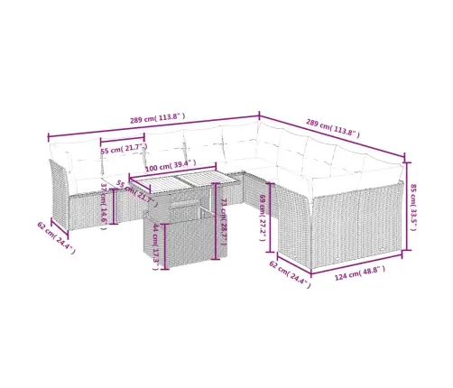 11-Daļīgs Dārza Dīvāna Komplekts, Matrači, Bēša Pe Rotangpalma Vidaxl