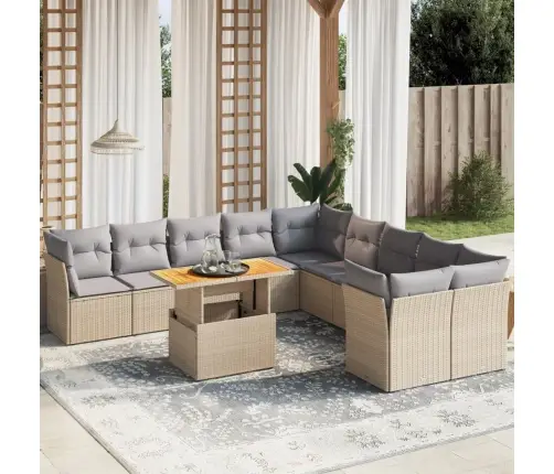 11-Daļīgs Dārza Dīvāna Komplekts, Matrači, Bēša Pe Rotangpalma Vidaxl