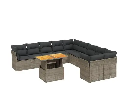 11-Daļīgs Dārza Dīvāna Komplekts Ar Matračiem, Pelēks Pe Pinums Vidaxl