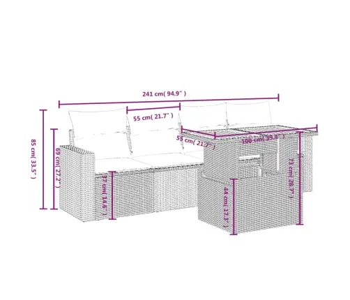 5-Osaline Aiadiivanikomplekt Patjadega, Must, Polürotang