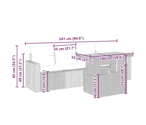 5-Daļīgs Dārza Dīvāna Komplekts, Matrači, Bēša Pe Rotangpalma Vidaxl
