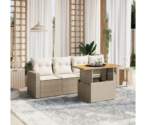 5-Daļīgs Dārza Dīvāna Komplekts, Matrači, Bēša Pe Rotangpalma Vidaxl