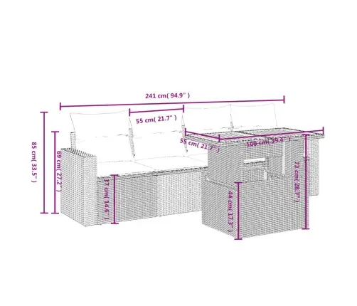 5-Osaline Aiadiivani Komplekt Patjadega, Beež, Polürotang