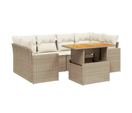 7-Daļīgs Dārza Dīvāna Komplekts, Matrači, Bēša Pe Rotangpalma Vidaxl