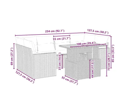 7-Daļīgs Dārza Dīvāna Komplekts, Matrači, Bēša Pe Rotangpalma Vidaxl