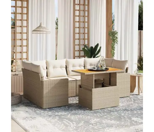 7-Daļīgs Dārza Dīvāna Komplekts, Matrači, Bēša Pe Rotangpalma Vidaxl