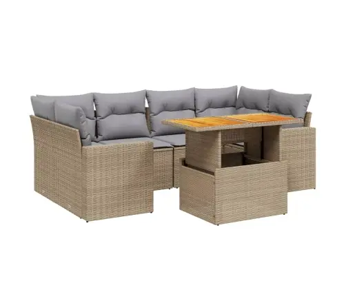 7-Daļīgs Dārza Dīvāna Komplekts, Matrači, Bēša Pe Rotangpalma Vidaxl