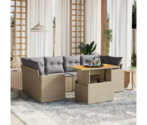 7-Daļīgs Dārza Dīvāna Komplekts, Matrači, Bēša Pe Rotangpalma Vidaxl