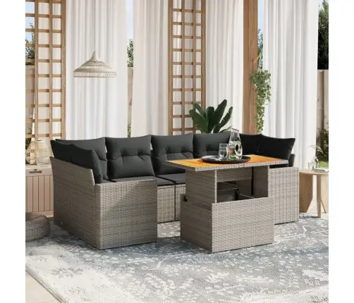 7-Daļīgs Dārza Dīvāna Komplekts, Matrači, Pelēka Pe Rotangpalma Vidaxl