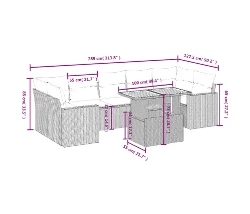8-Daļīgs Dārza Dīvāna Komplekts, Matrači, Melna Pe Rotangpalma Vidaxl