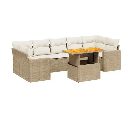 Sofos Komplektas Su Pagalvėlėmis, 8 Dalių, Smėlio, Poliratanas