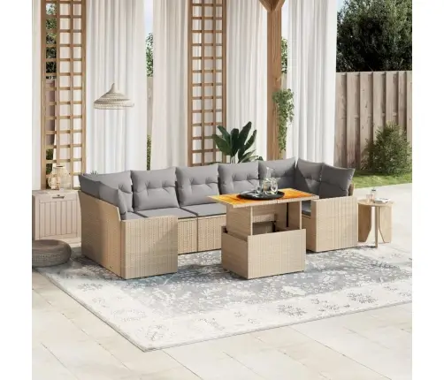 8-Daļīgs Dārza Dīvāna Komplekts, Matrači, Bēša Pe Rotangpalma Vidaxl