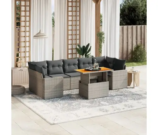 8-Daļīgs Dārza Dīvāna Komplekts Ar Matračiem, Pelēks Pe Pinums Vidaxl