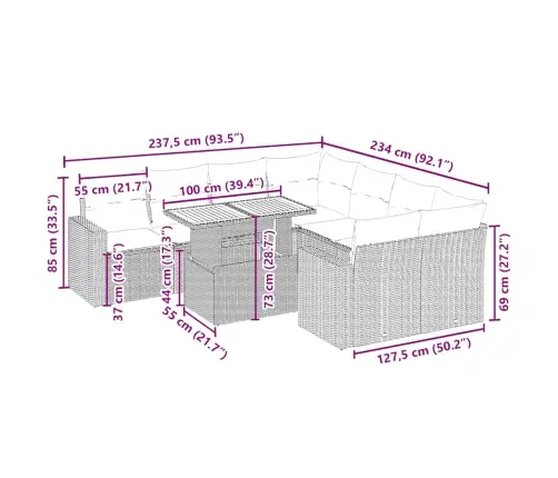 9-Osaline Aiadiivani Komplekt Patjadega, Beež, Polürotang