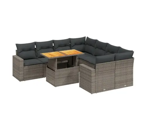 9-Daļīgs Dārza Dīvāna Komplekts Ar Matračiem, Pelēks Pe Pinums Vidaxl