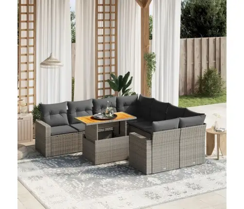 9-Daļīgs Dārza Dīvāna Komplekts Ar Matračiem, Pelēks Pe Pinums Vidaxl