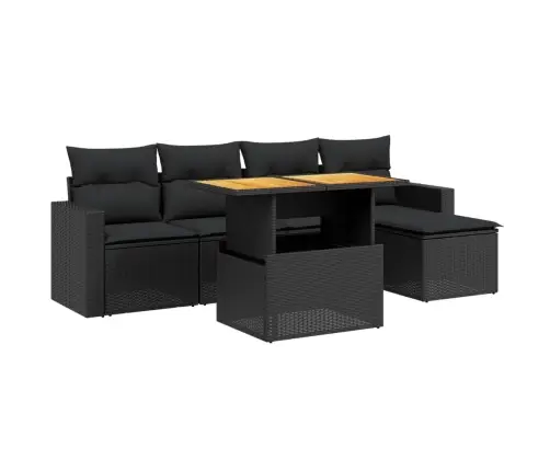 Sofos Komplektas Su Pagalvėlėmis, 6 Dalių, Juodas, Poliratanas