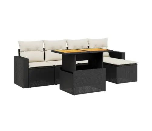 Sofos Komplektas Su Pagalvėlėmis, 6 Dalių, Juodas, Poliratanas