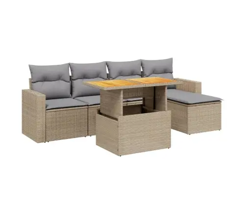 6-Daļīgs Dārza Dīvāna Komplekts, Matrači, Bēša Pe Rotangpalma Vidaxl